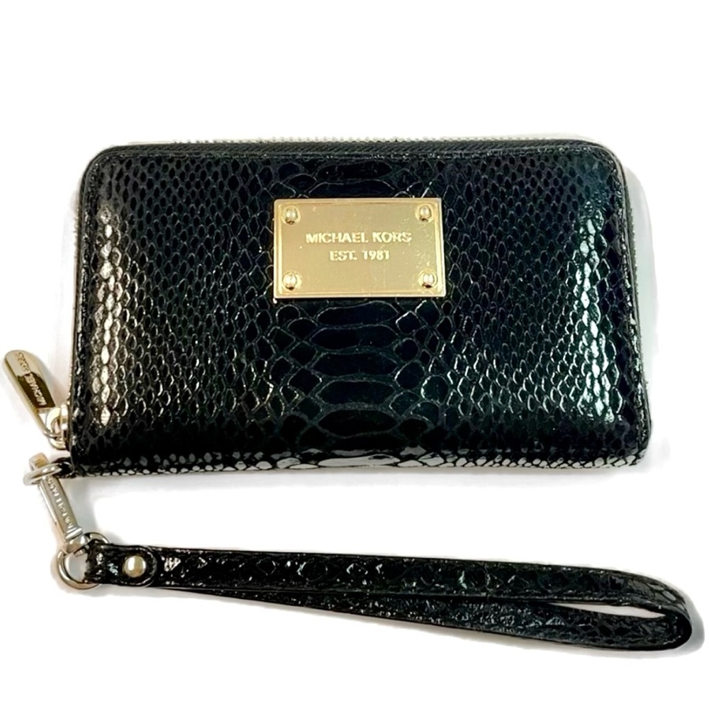 Michael Kors Black Leather Python Pattern Wallet … - image 1